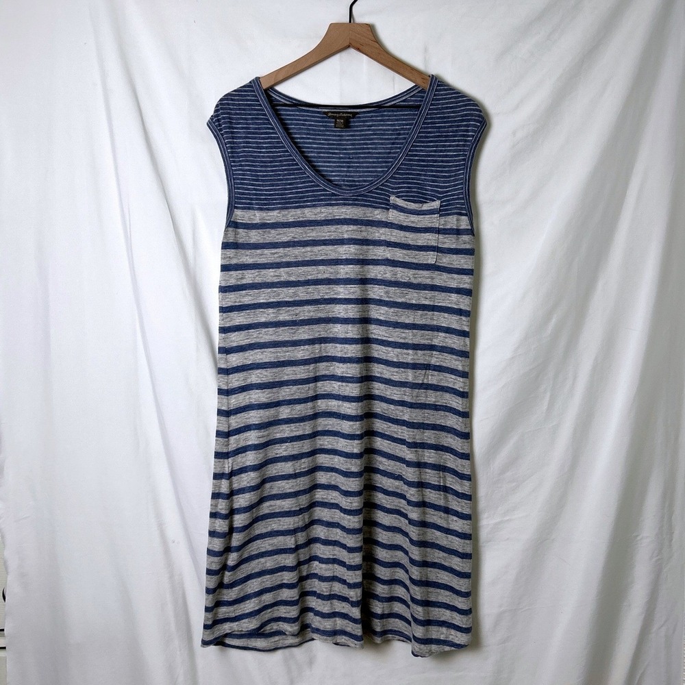 Tommy Bahama Womens Linen Mini Dress Blue Grey Size M Coastal Nautical Summer